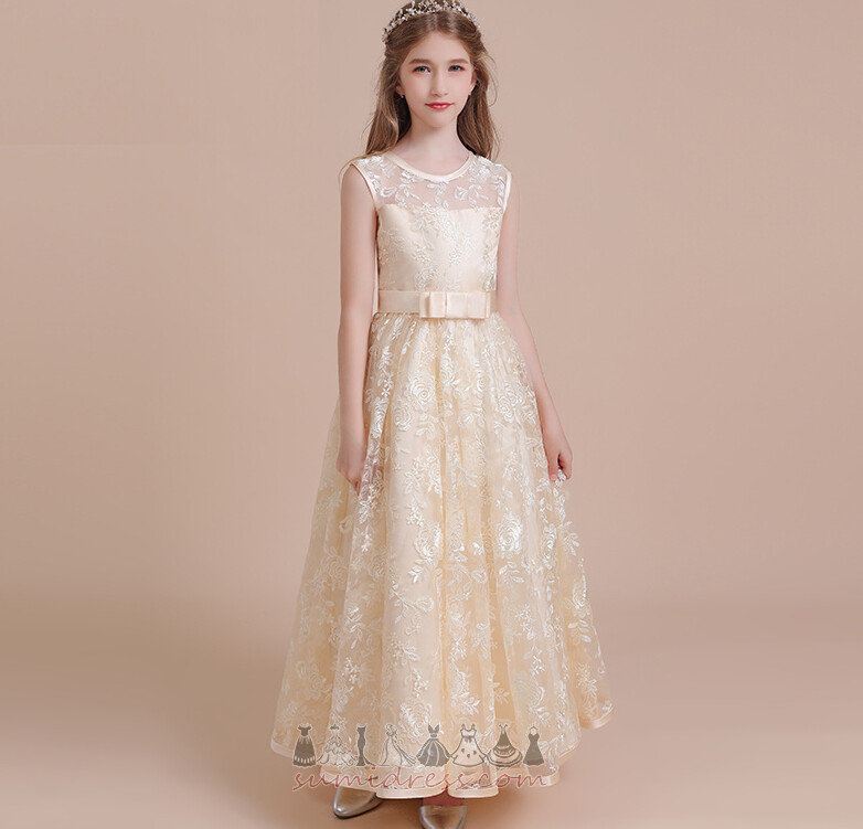 Summer Lace Overlay Natural Waist A-Line Ankle Length Zipper Up Flower Girl Dress