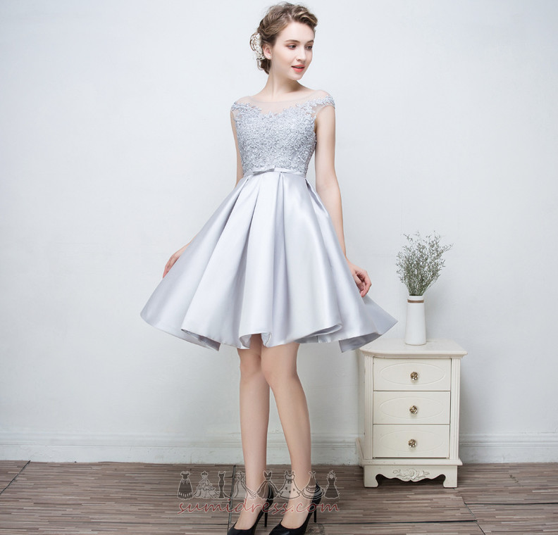Summer Natural Waist Knee Length Elegant Bateau Lace Bridesmaid Dress