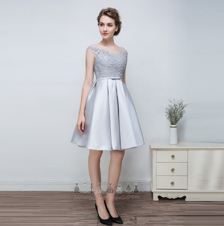 Summer Natural Waist Knee Length Elegant Bateau Lace Bridesmaid Dress