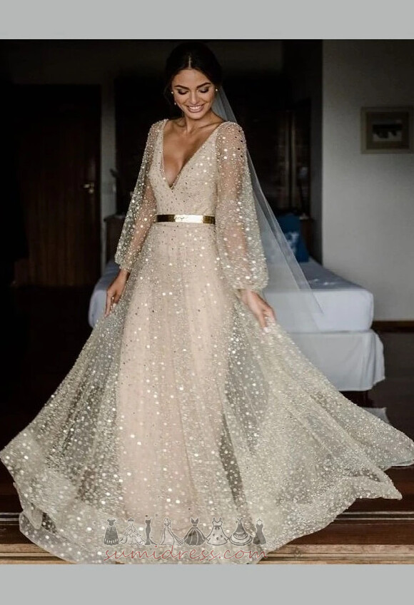 Summer Starry Natural Waist Draped V-Neck Floor Length Wedding Dress