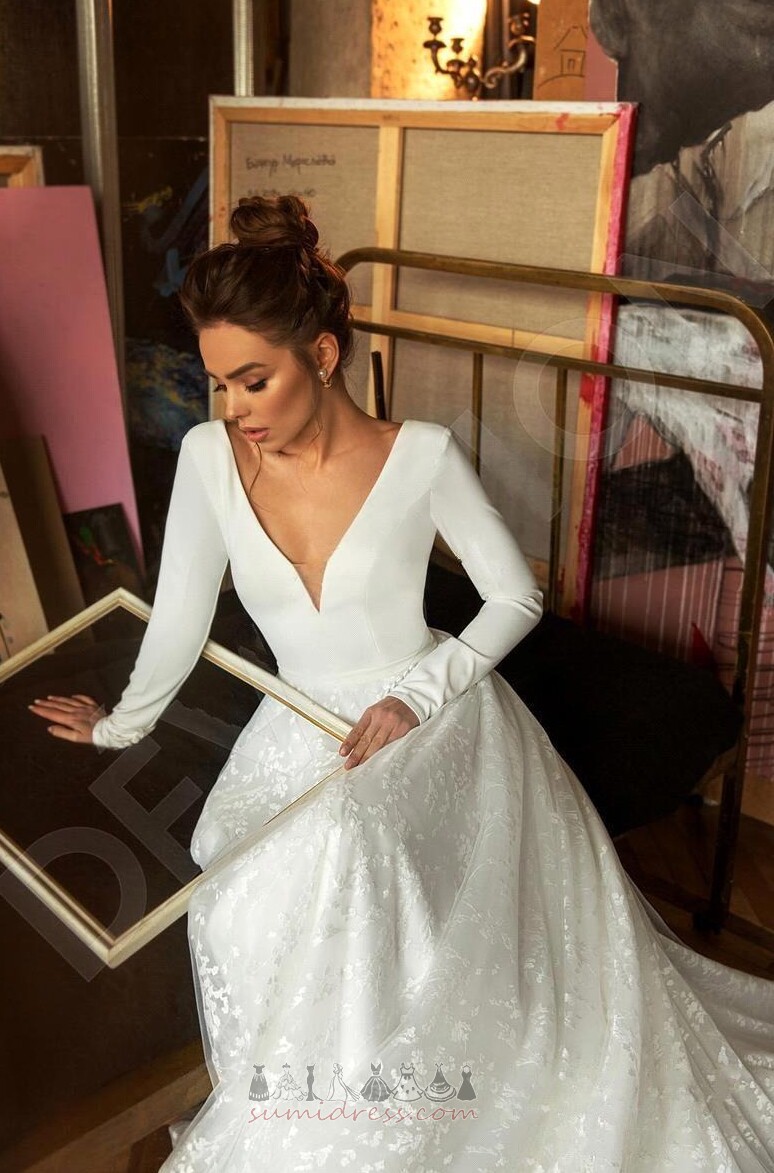 Süpürme tren Sırtı açık Basit t gömlek Uzun Satış Düğün Elbiseleri