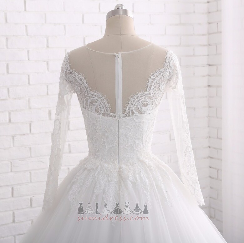 Свадебная юбка длинный драгоценность кружево Long sleeves A-линия Молния вверх