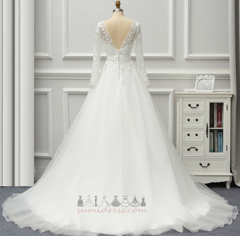 Свадебная юбка формальный кружево Невидимый рукава V-образным вырезом Холл Long sleeves