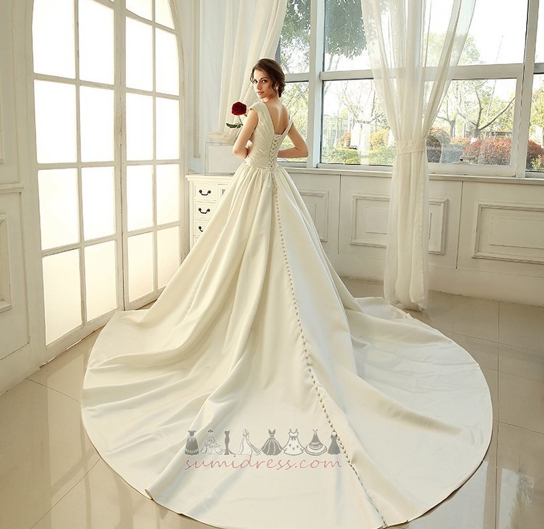 Свадебное платье A-линия длинный атласная бисера пояса Классик V-образным вырезом