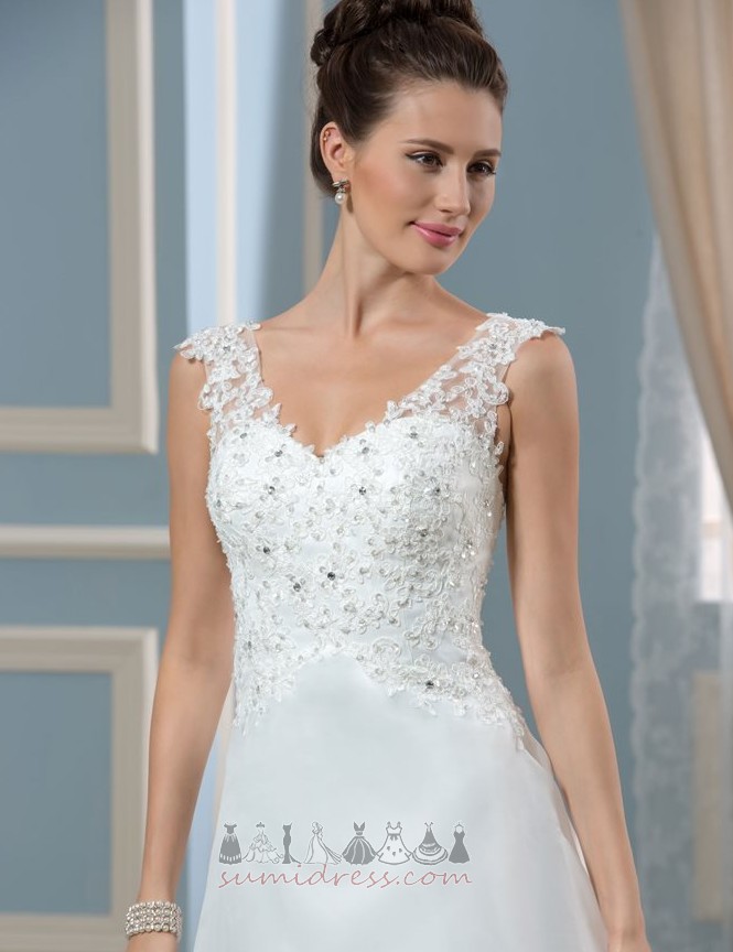 Свадебное платье A-линия драгоценностями лиф Собранный в сборку элегантный V-образным вырезом