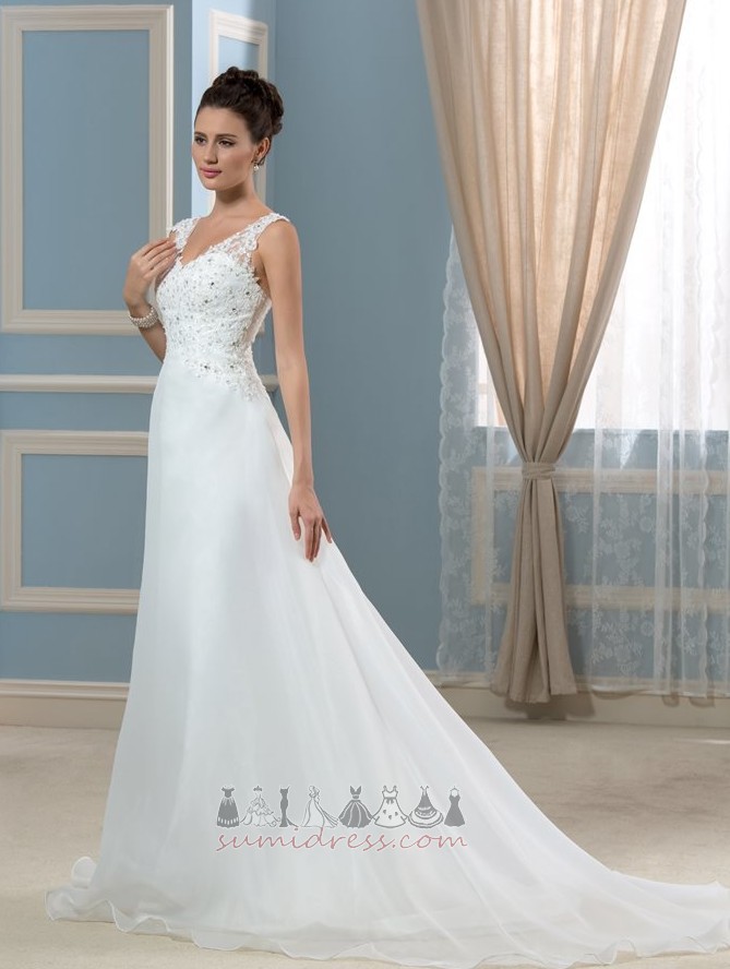 Свадебное платье A-линия драгоценностями лиф Собранный в сборку элегантный V-образным вырезом