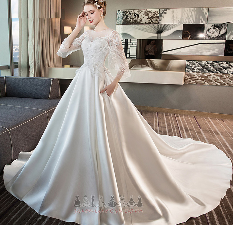 Свадебное платье A-линия Кафедральный шлейф замочная скважина развальцовка Невидимый рукава