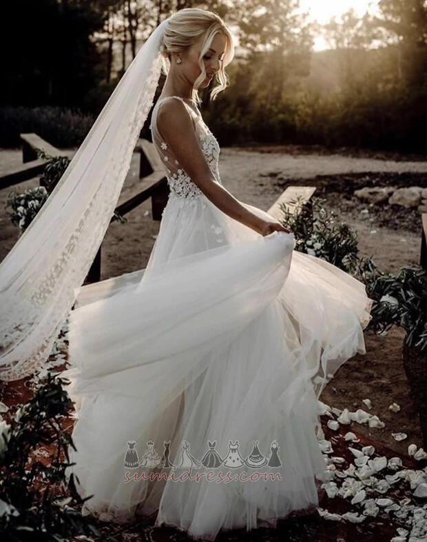 Свадебное платье Аппликации Молния вверх простой V-образным вырезом Без рукавов