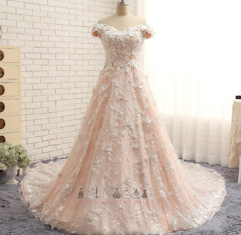 Свадебное платье Цветы Природные Талия A-линия Классик С плеча Роз украшение