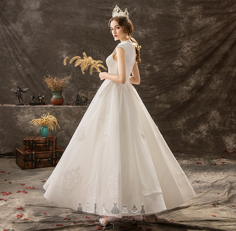 Свадебное платье Длина лодыжки Молния вверх Без рукавов Аппликации Высокая шея