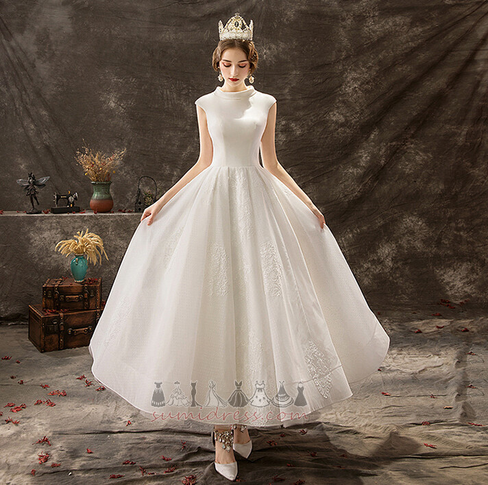 Свадебное платье Длина лодыжки Молния вверх Без рукавов Аппликации Высокая шея