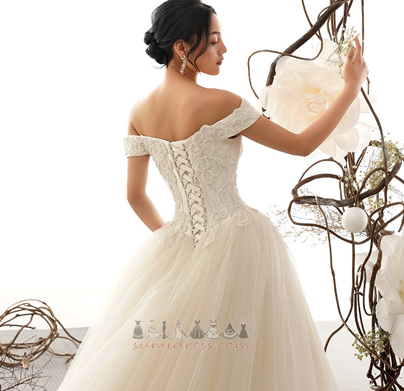 Свадебное платье длинный Аппликации кружево С плеча Без рукавов суд поезд