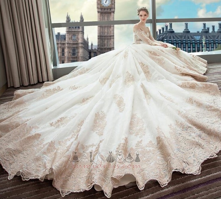 Свадебное платье Длинный формальный Аппликации Холл Королевский поезд Природные Талия