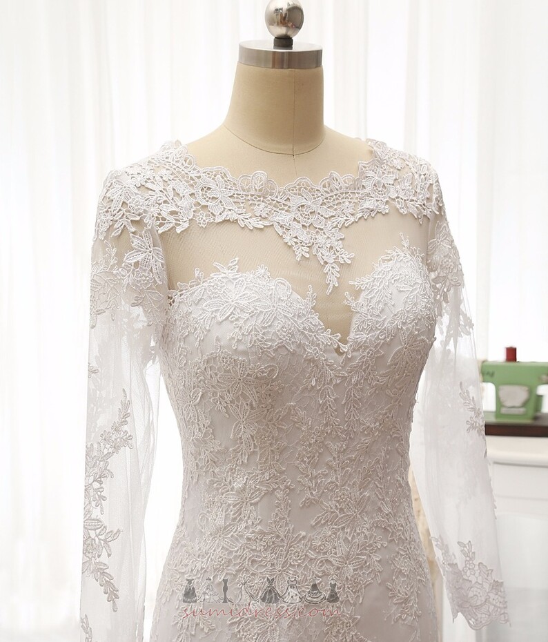 Свадебное платье длинный Природные Талия кружево Long sleeves Невидимый рукава