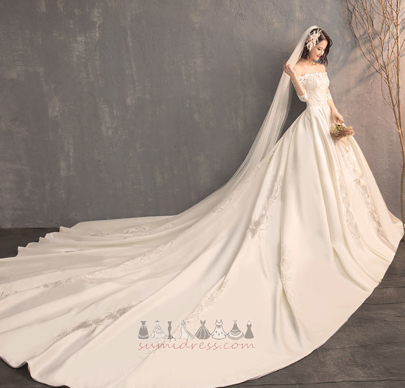 Свадебное платье формальный Невидимый рукава Три четверти рукава С плеча длинный