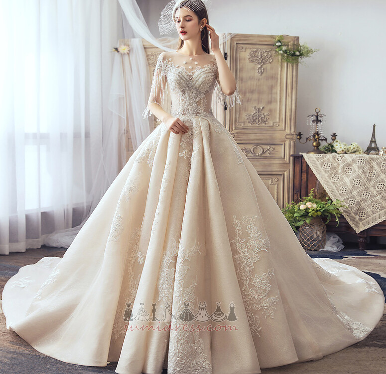 Свадебное платье Короткие рукава Природные Талия драгоценностями лиф формальный