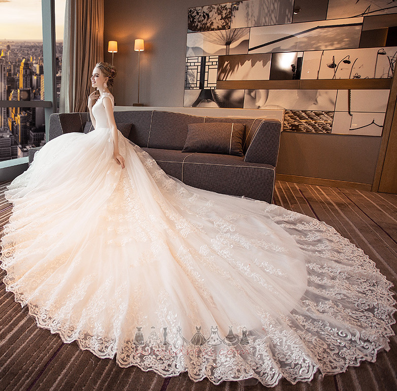 Свадебное платье крышками рукава Королевский поезд длинный A-линия Бато повязка