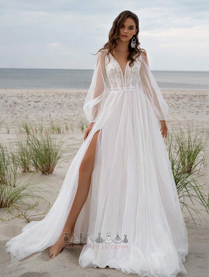 Свадебное платье Long sleeves развертки поезд тюль Глубокий V шеи Аппликации V-образным вырезом