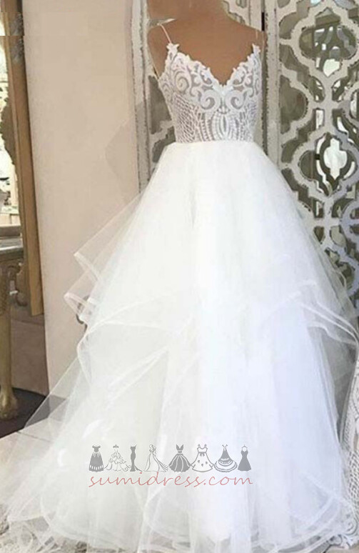 Свадебное платье Многоуровневое формальный Без рукавов Длина пола тюль Глубокий V шеи