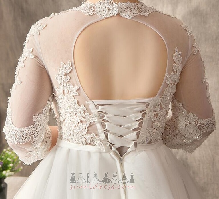 Свадебное платье Невидимый рукава замочная скважина Аппликации тюль длинный 3/4 длины рукава