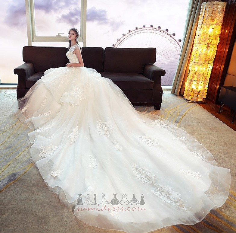 Свадебное платье Органза Аппликации длинный A-линия средний Холл
