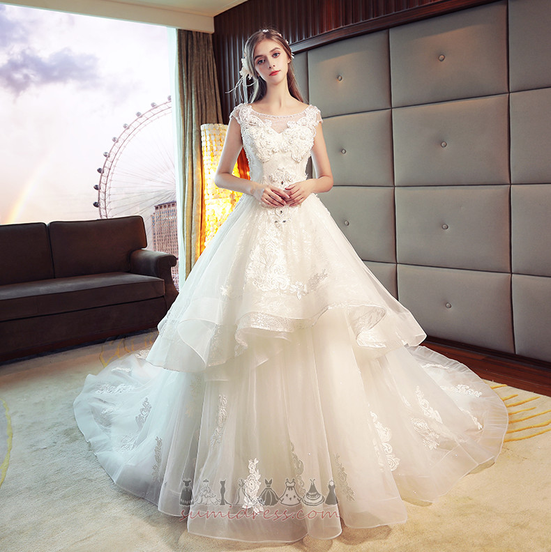 Свадебное платье Органза Аппликации длинный A-линия средний Холл