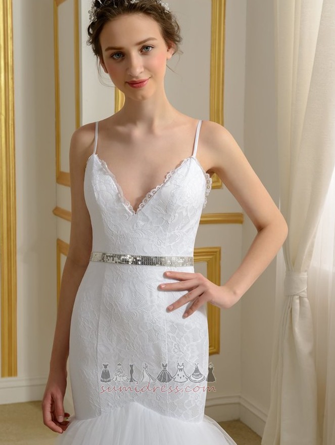 Свадебное платье Открытый бисера пояса V-образным вырезом Шик русалка развальцовка