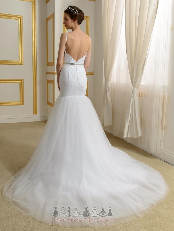 Свадебное платье Открытый бисера пояса V-образным вырезом Шик русалка развальцовка