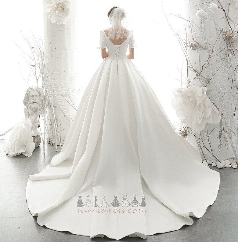 Свадебное платье повязка Короткие рукава Природные Талия развальцовка V-образным вырезом