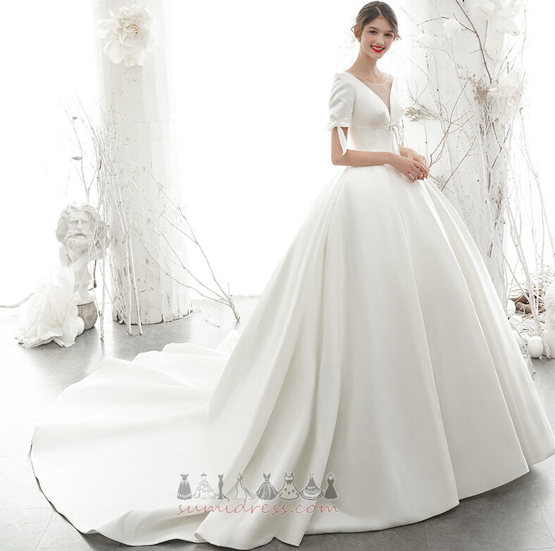 Свадебное платье повязка Короткие рукава Природные Талия развальцовка V-образным вырезом