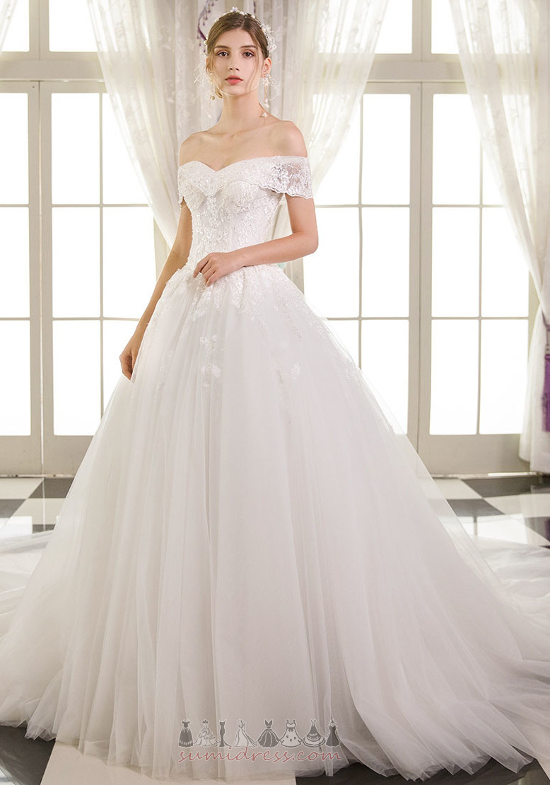 Свадебное платье повязка С плеча A-линия средний Короткие рукава Аппликации