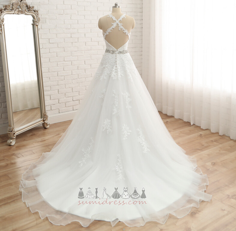 Свадебное платье Природные Талия без спинки тюль длинный Кружевной оверлея элегантный