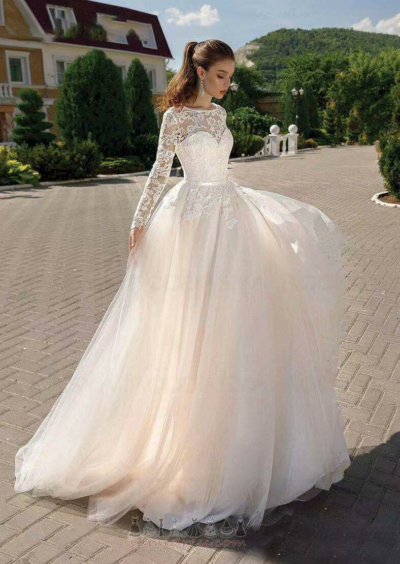 Свадебное платье Природные Талия драгоценность A-линия Невидимый рукава простой