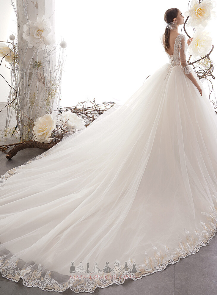 Свадебное платье Природные Талия V-образным вырезом Классик Невидимый рукава A-линия
