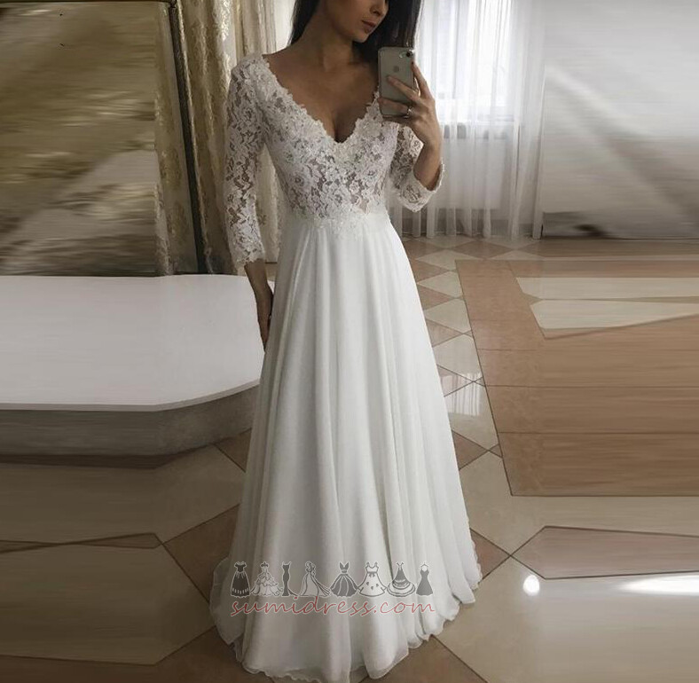 Свадебное платье Природные Талия V-образным вырезом пляж Long sleeves Кружевной оверлея