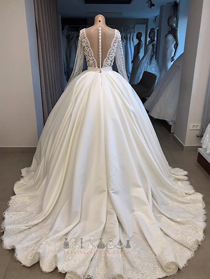 Свадебное платье развальцовка V-образным вырезом Long sleeves яблоко бисера пояса