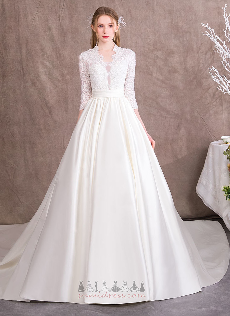 Свадебное платье роскошный Кружевной оверлея A-линия V-образным вырезом Природные Талия