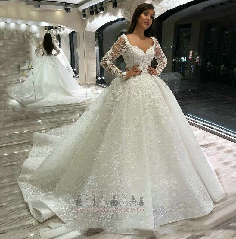 Свадебное платье роскошный развальцовка V-образным вырезом Глубокий V шеи развертки поезд