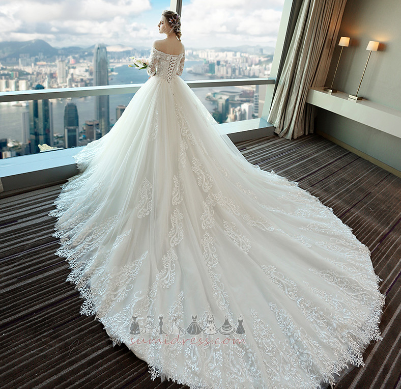 Свадебное платье С плеча формальный напыщенный Невидимый рукава кружево Кружевной оверлея