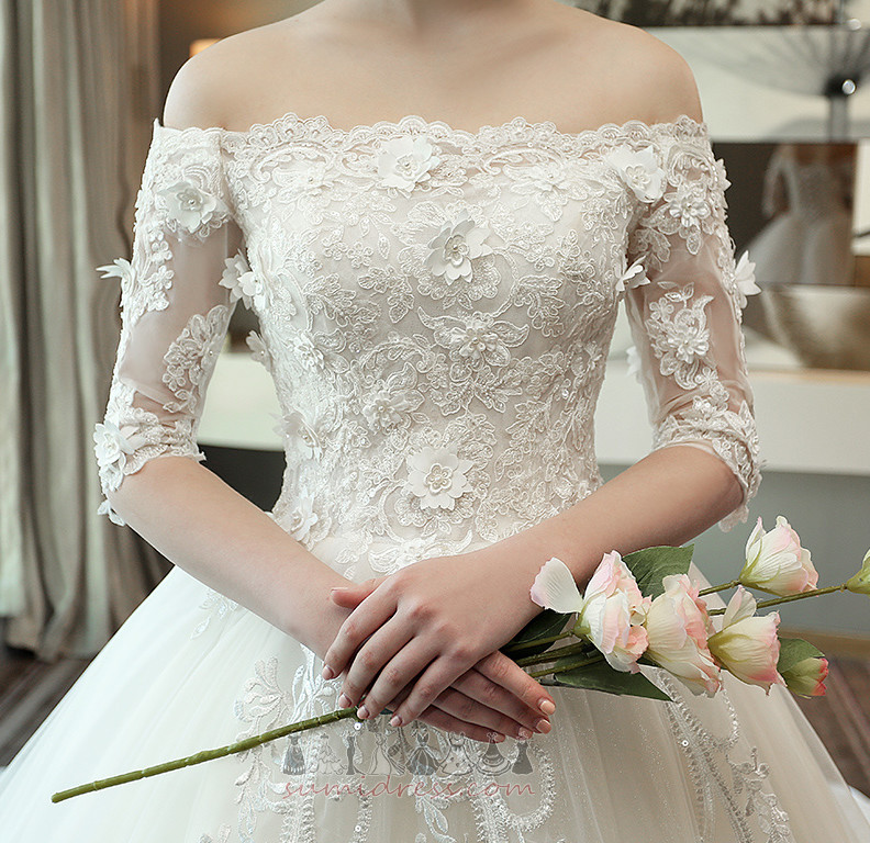 Свадебное платье С плеча формальный напыщенный Невидимый рукава кружево Кружевной оверлея