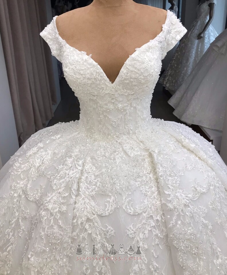 Свадебное платье тюль Природные Талия Молния вверх длинный V-образным вырезом