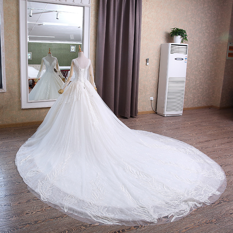 Свадебные платье A-линия Аппликации повязка Королевский поезд V-образным вырезом Природные Талия