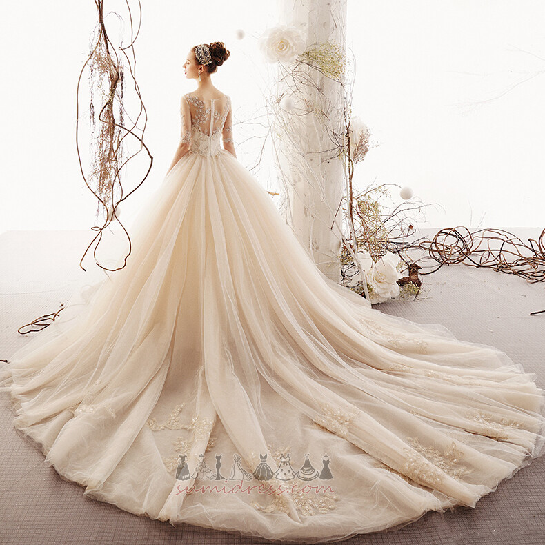 Свадебные платье A-линия многослойный длинный С плеча Три четверти рукава Открытый