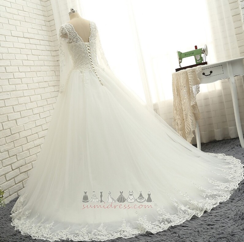 Свадебные платье A-линия повязка тюль V-образным вырезом элегантный Невидимый рукава