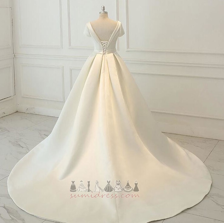 Свадебные платье A-линия Природные Талия Короткие рукава длинный без спинки Королевский поезд