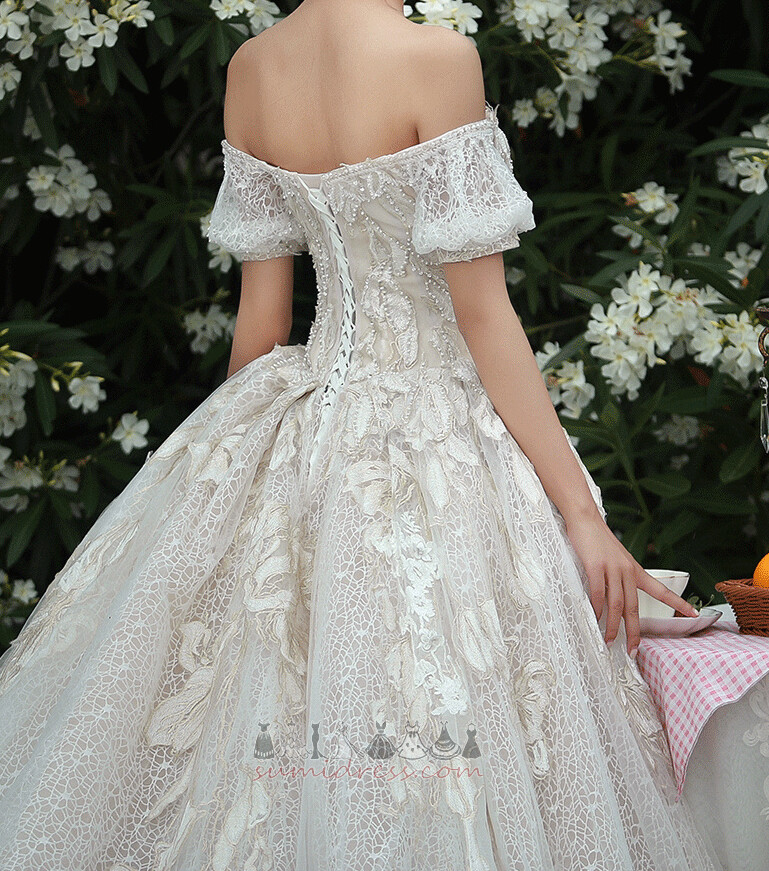 Свадебные платье A-линия Природные Талия С плеча Короткие рукава повязка крышками рукава