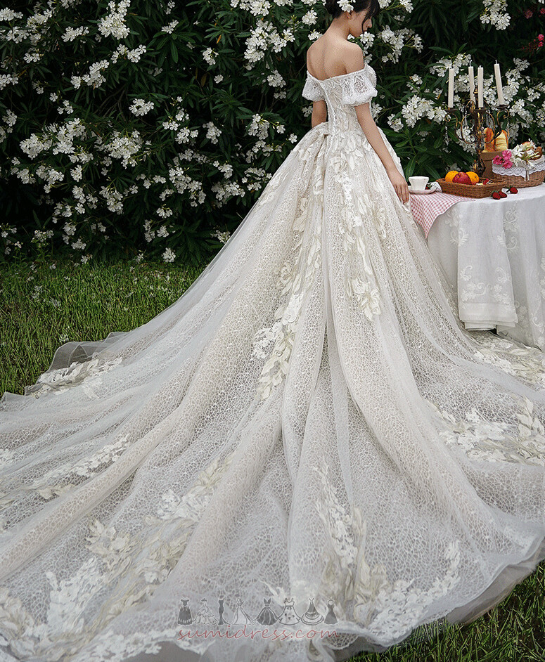 Свадебные платье A-линия Природные Талия С плеча Короткие рукава повязка крышками рукава