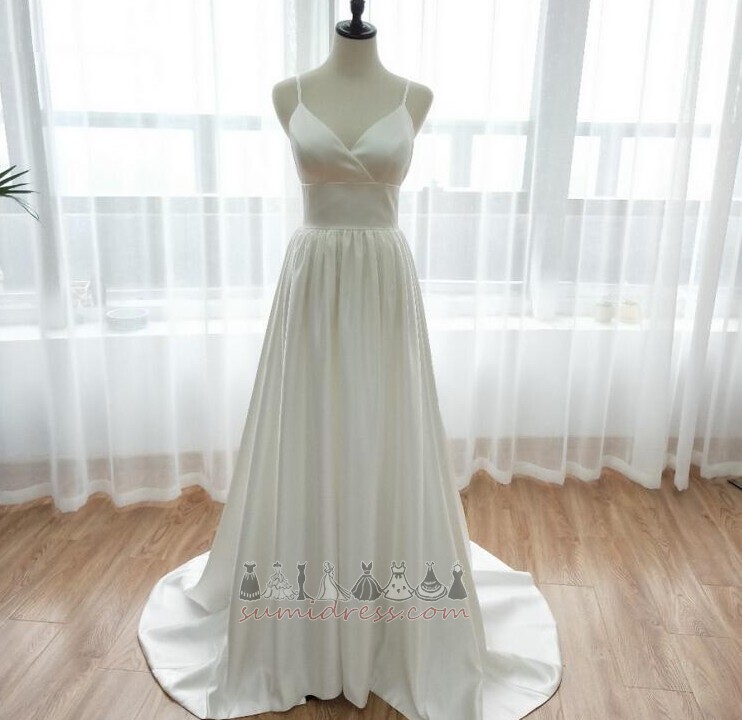 Свадебные платье атласная длинный V-образным вырезом Природные Талия задрапировало Без рукавов