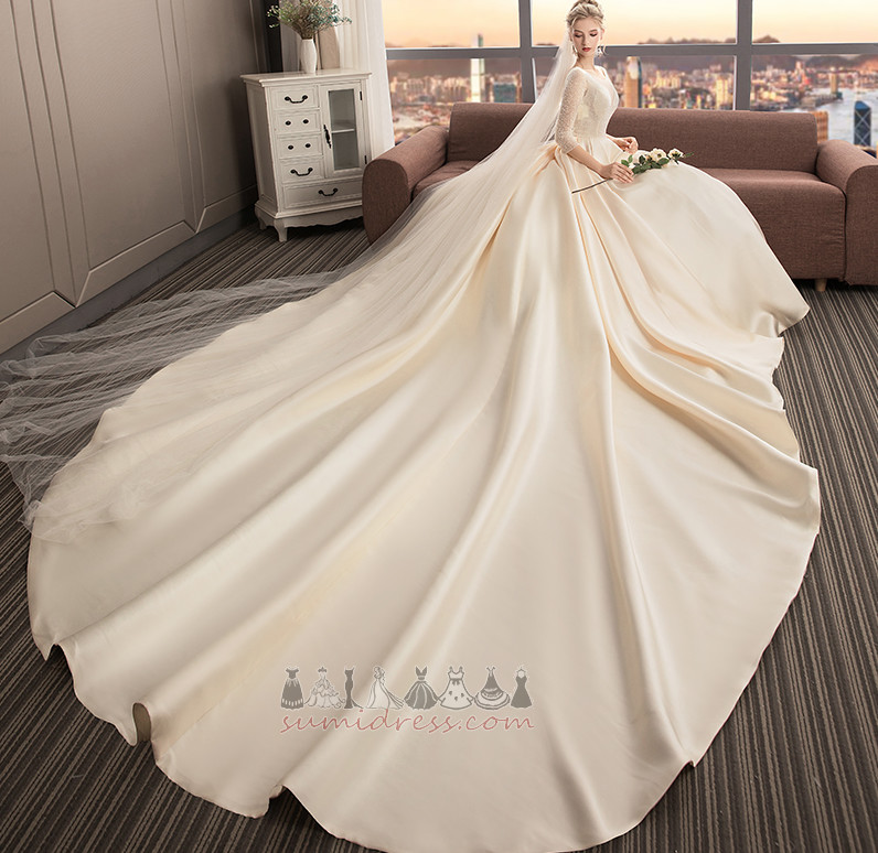 Свадебные платье без спинки длинный Природные Талия V-образным вырезом Королевский поезд