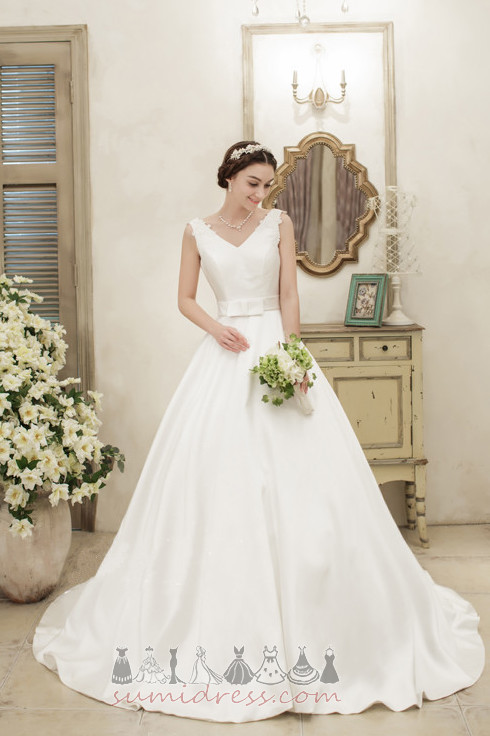Свадебные платье без спинки элегантный длинный Лук V-образным вырезом Холл